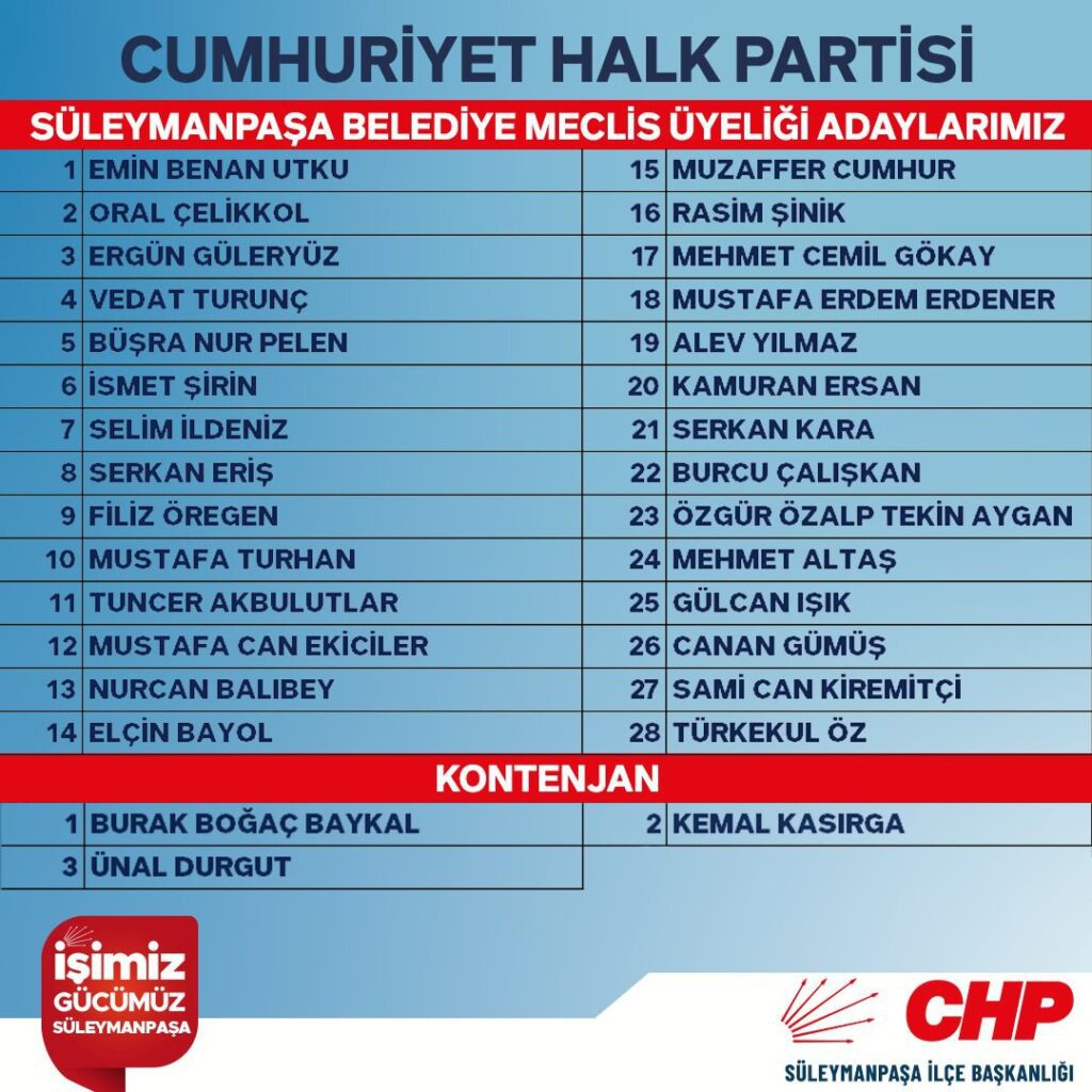 CHP SÜLEYMANPAŞA BELEDİYE MECLİS ÜYESİ