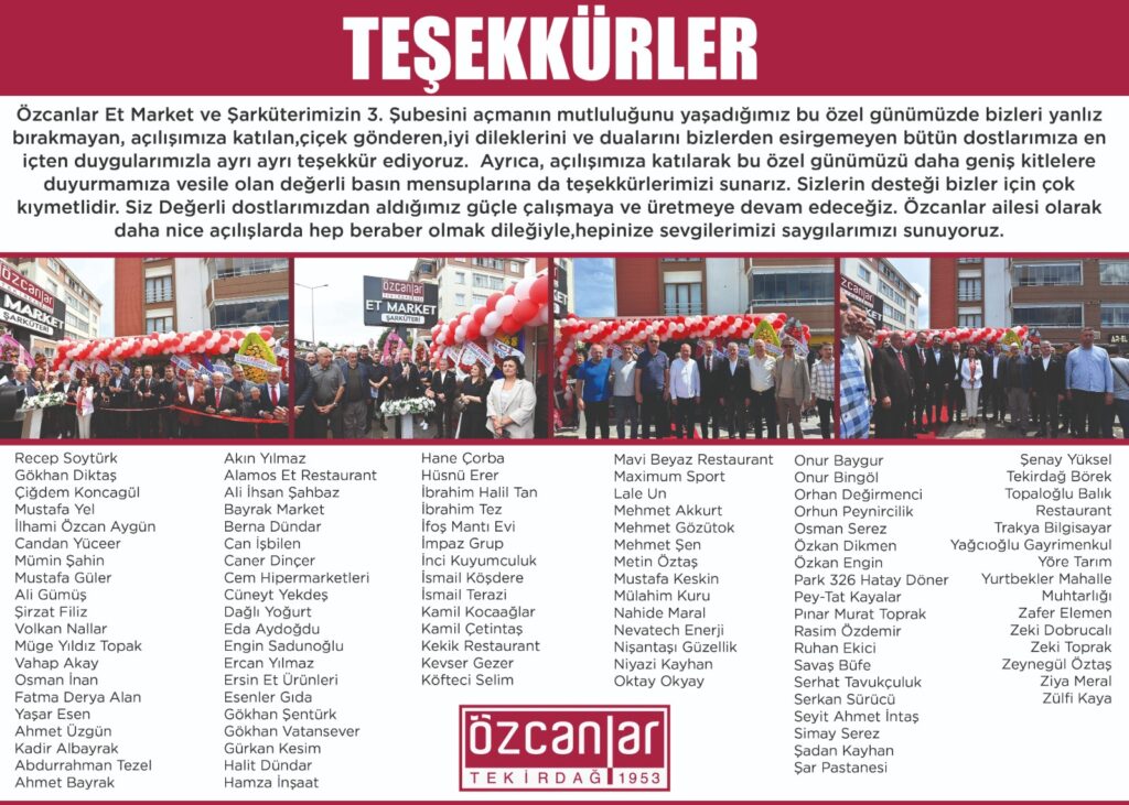 ÖZCANLARDAN TEŞEKKÜR
